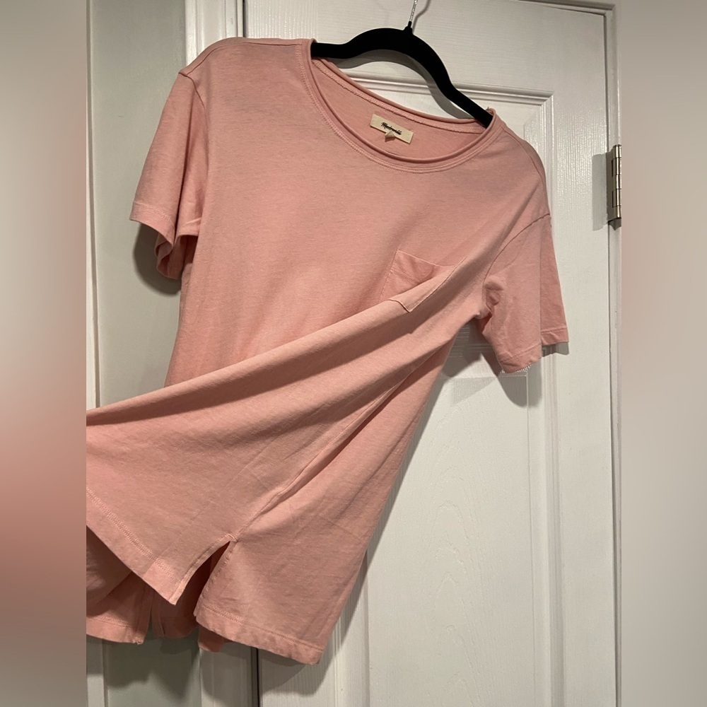 NWOT Madewell Size XXS Pale Pink Short Sleeve Crew Split Hem Pocket Tee Shirt - Picture 6 of 11